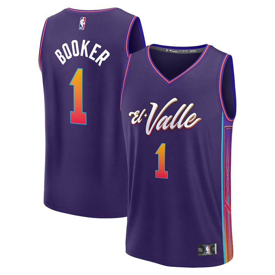 Men Phoenix Suns #1 Devin Booker Fanatics Branded Purple City Edition 2023-24 Fast Break NBA Jersey->phoenix suns->NBA Jersey